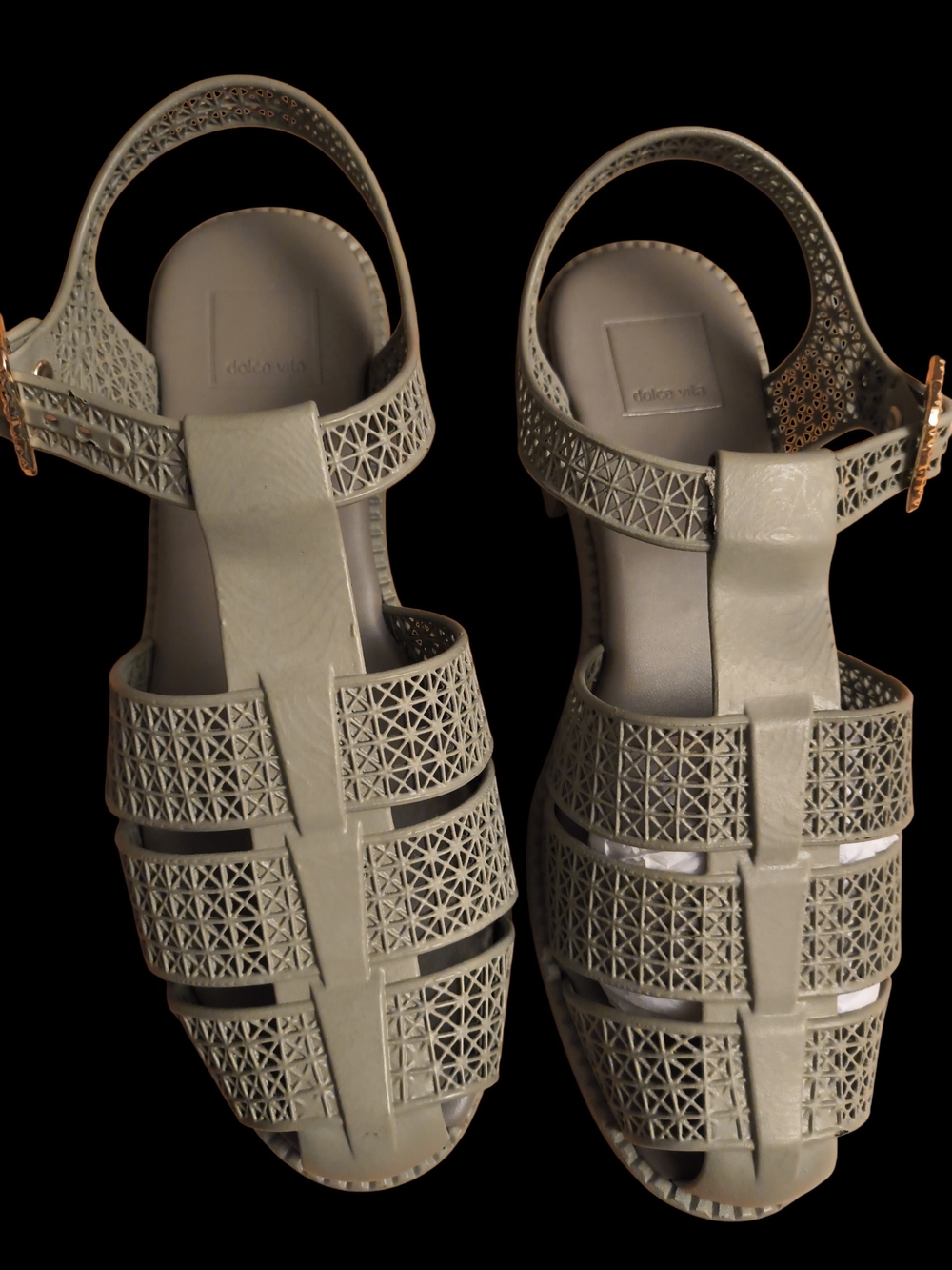 Dolce Vita Taupe Laser-Cut T-Strap Sandals